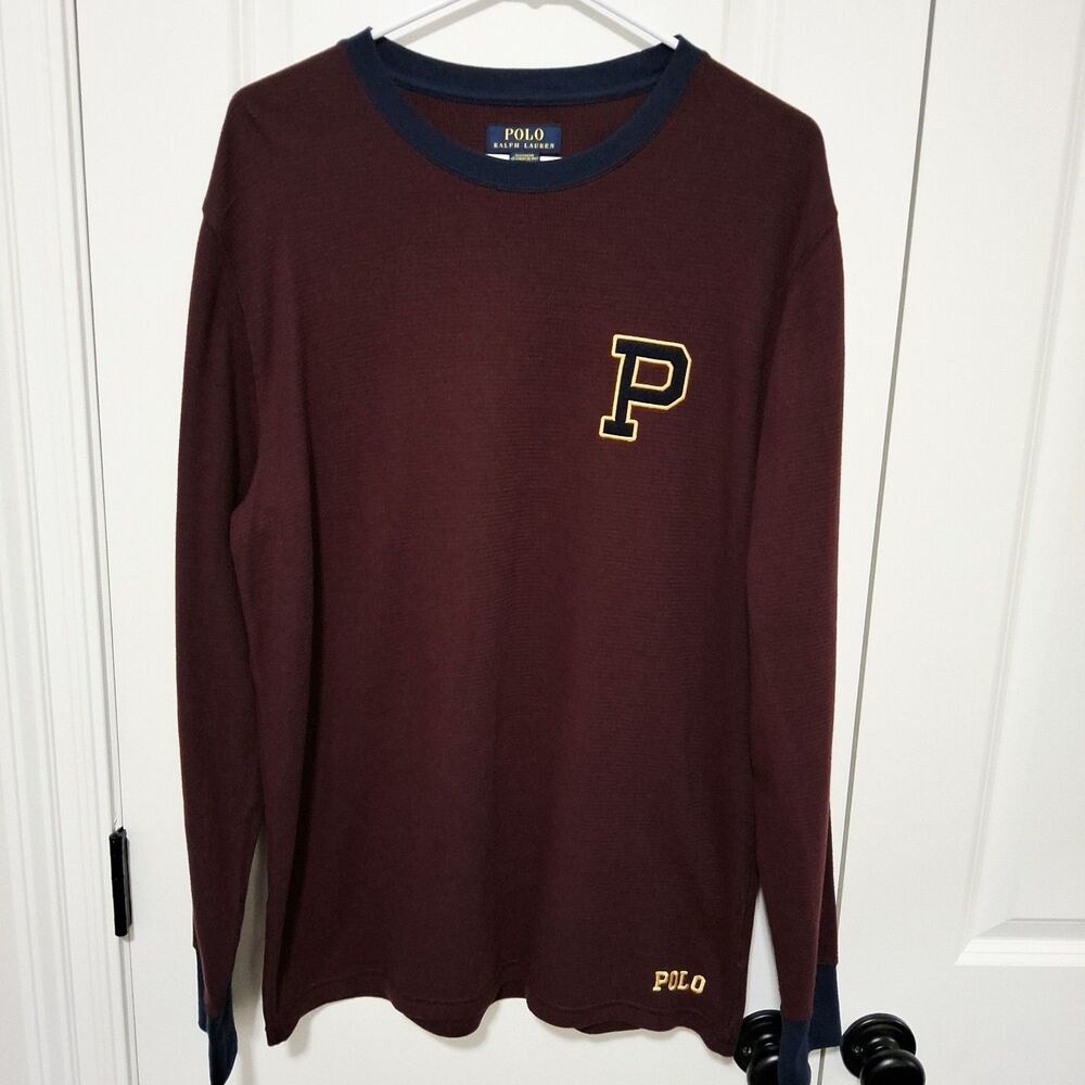 Polo Ralph Lauren Men's Waffle Knit Crewneck Burgundy Thermal Size Large